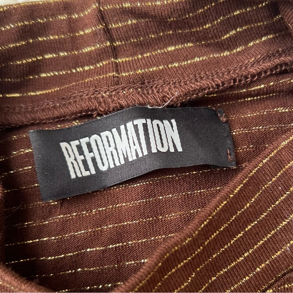 Reformation Brown Striped Short Sleeve Tee - Picture 3 of 8